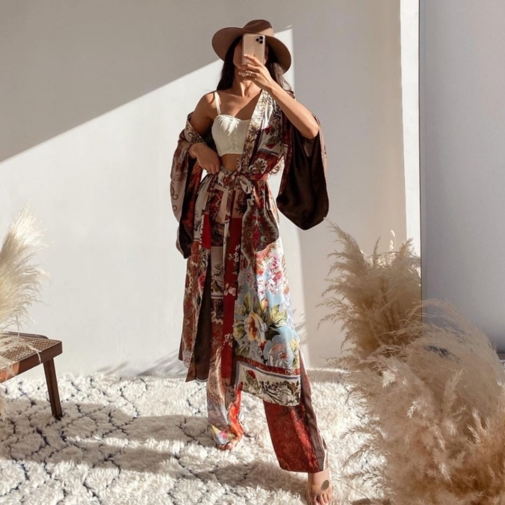 Zara Patchwork Print Pants Multicolor Medium NWT - image 6